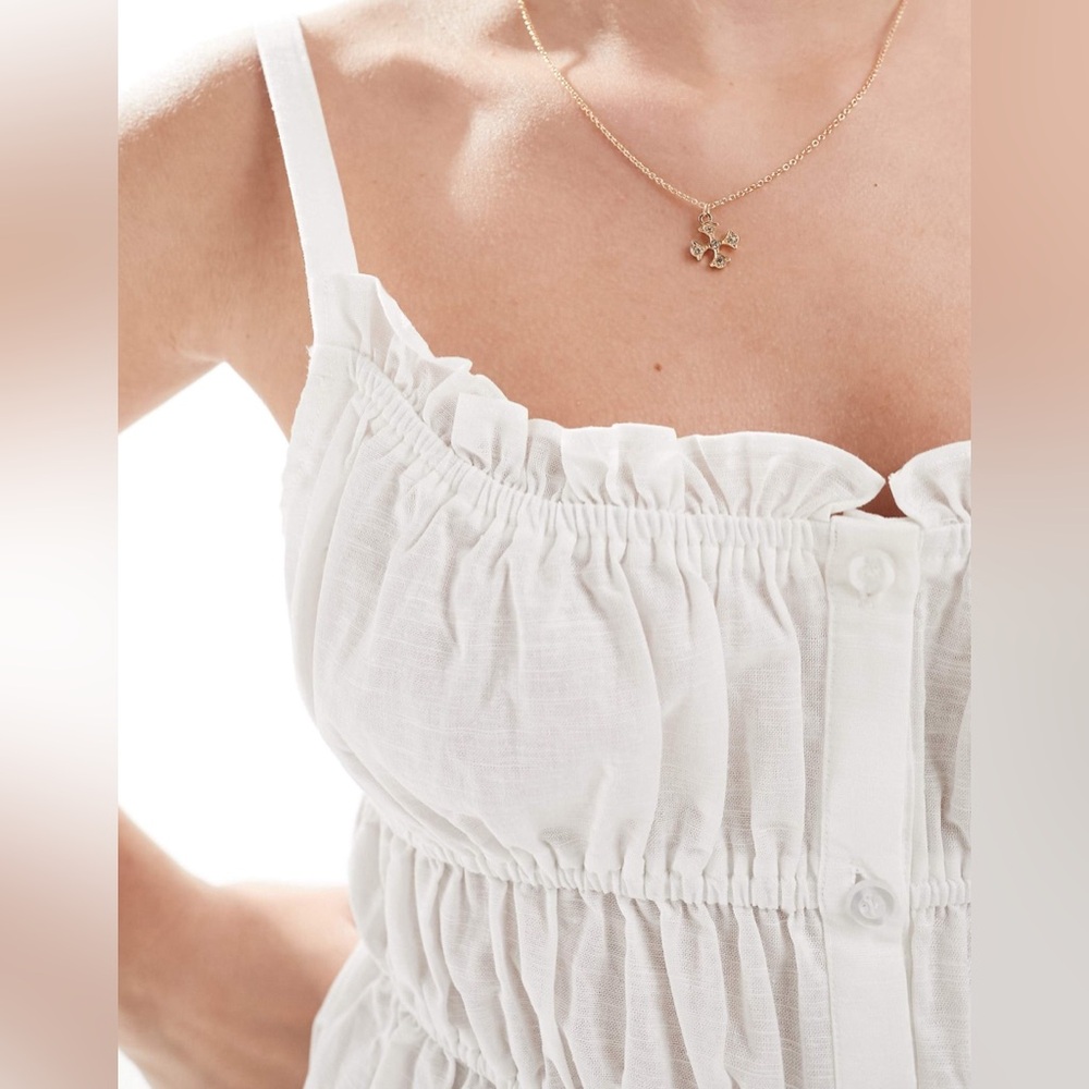 NWT SNDYS linen ruched strappy mini dress in white - Picture 3 of 10